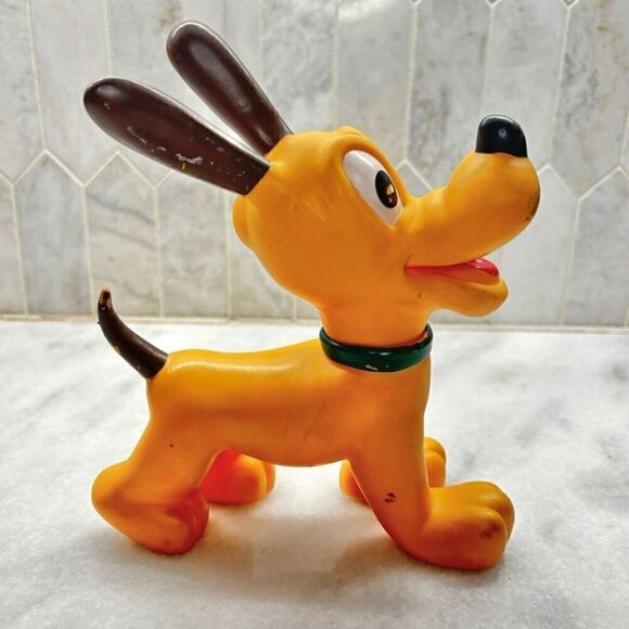 Antique Vintage Walt Disney Hard Rubber Toy Dog Pluto Made In Japan Orange OS - Picture 1 of 7